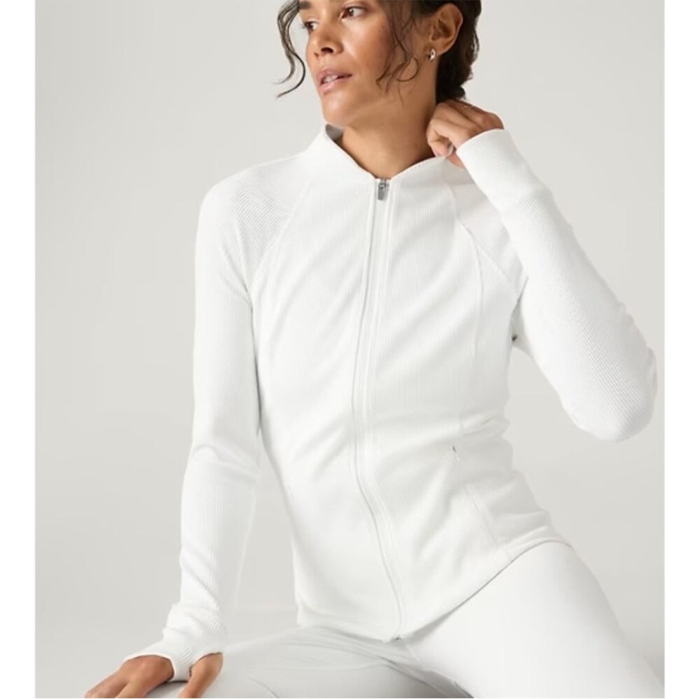 Athleta Women's White Ribbed Salutation Jacket